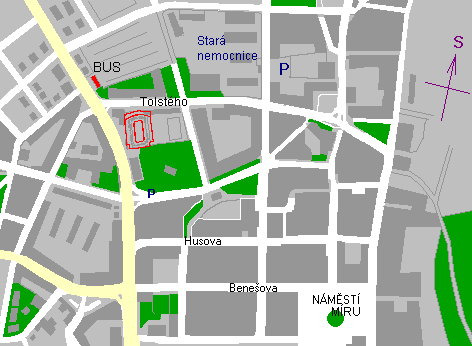 Poloha stadionu v Jihlav - mapa